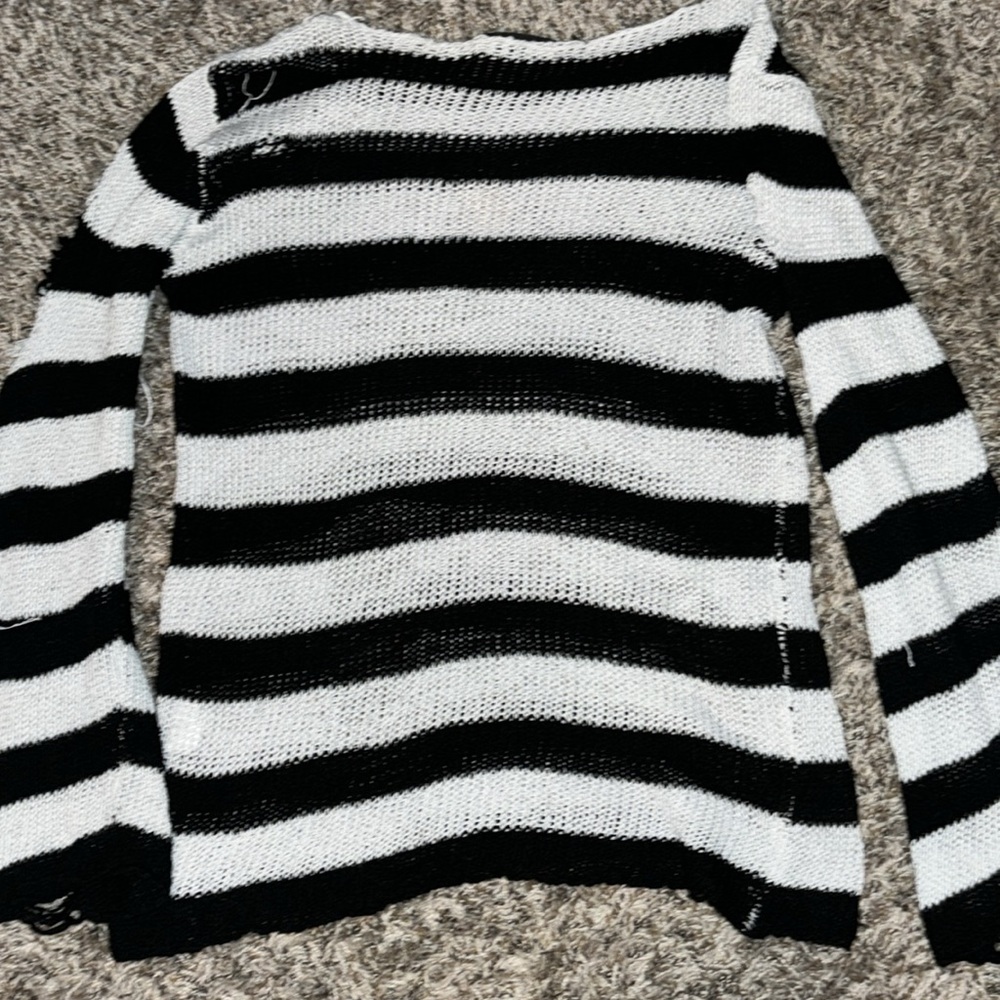 SHEIN Coolane Striped Pattern Ripped Sweater - Picture 2 of 2